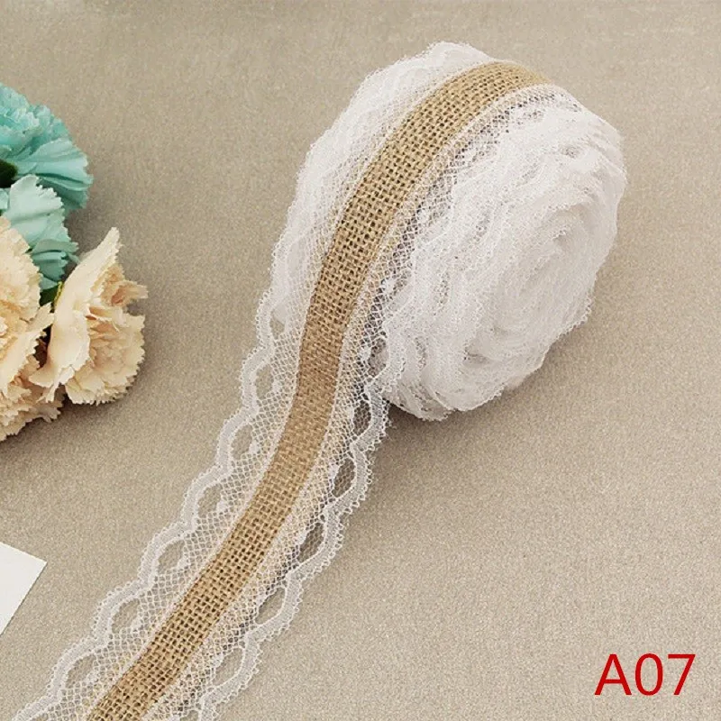 G2PLUS Natural Hessian Ribbon with Lace 2 Meters Jute Trim Burlap Fringe Tape for Vintage/Rustic Themed Wedding Craft 