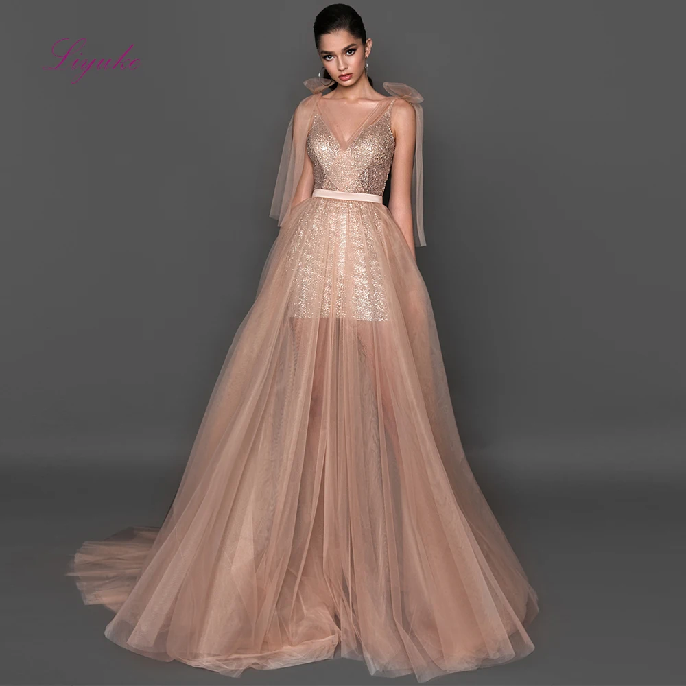 

Liyuke A-line Evening Dress Two-pieces Tulle Spaghetti Straps Elegant Evening Gown Customized Floor Length