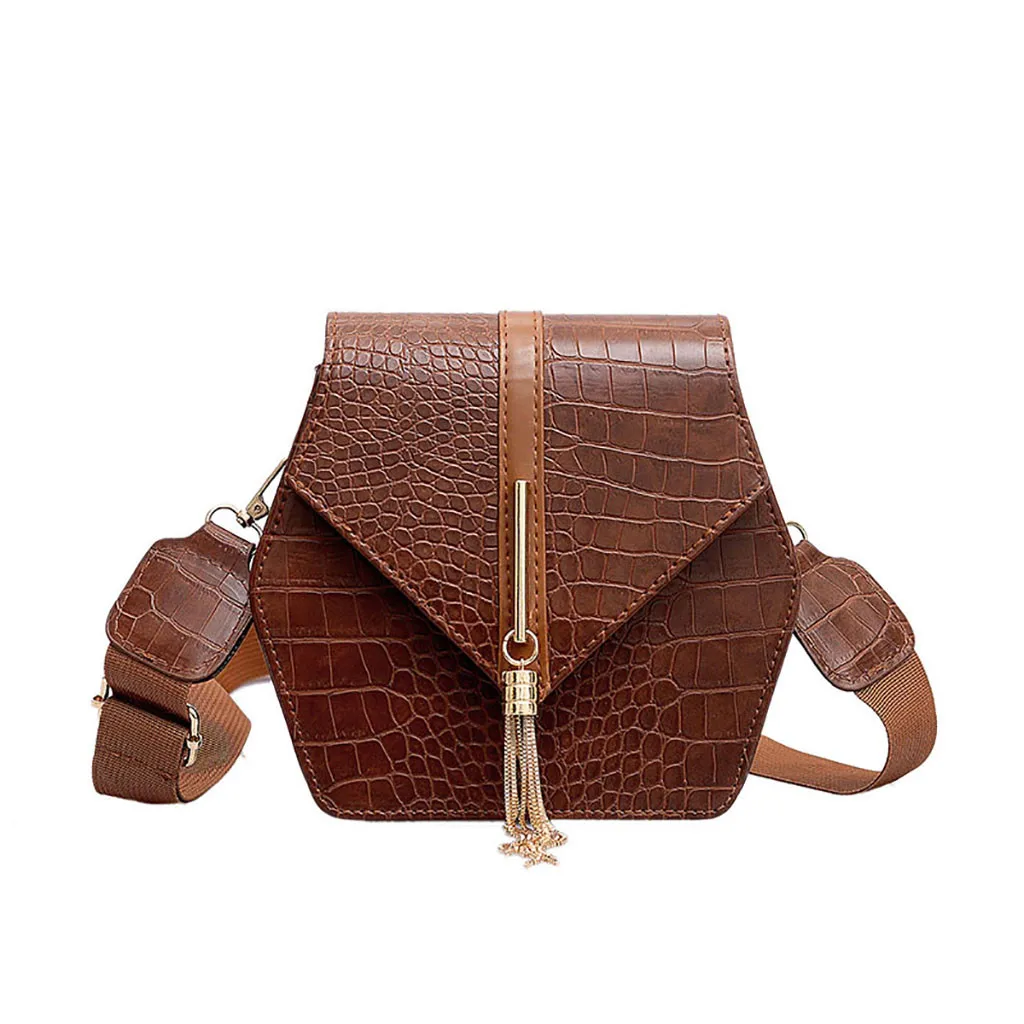 Женская сумка через плечо, милая крокодиловая модная маленькая квадратная сумка с кисточкой, сумка-мессенджер - Цвет: Brown