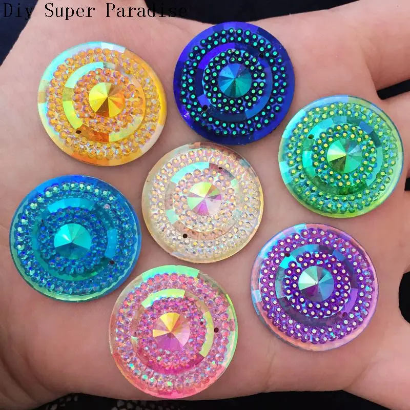 

Hot DIY 6PCS 25mm AB Resin Round Flatback Scrapbook Wedding 2 Hole Button K50