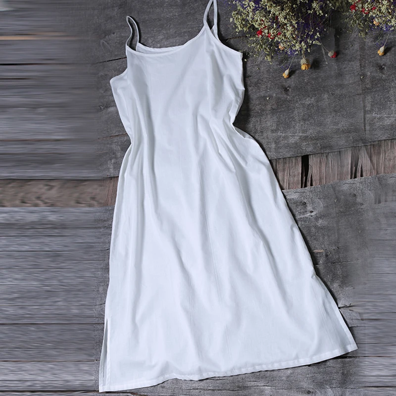 Women's Long Tank Bottom Shirt Cotton Vest Dress Intimates Camisole Slip Dress Braces Skirt With shoulder Straps Suspender Skirt