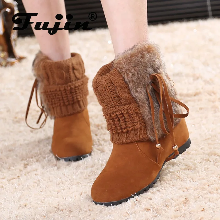 

Fujin 2019 Autumn Winter New Boots Dropshipping European Station Plus Velvet Wool Inner Raised Boots Sanding Leather Snow Boots