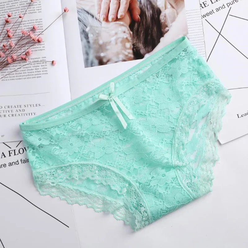 

3Pcs/lot Lace Sexy Women Panties Briefs Lingerie Low Waist Cotton Crotch Woman Panty Female Underwear Transparent Briefs