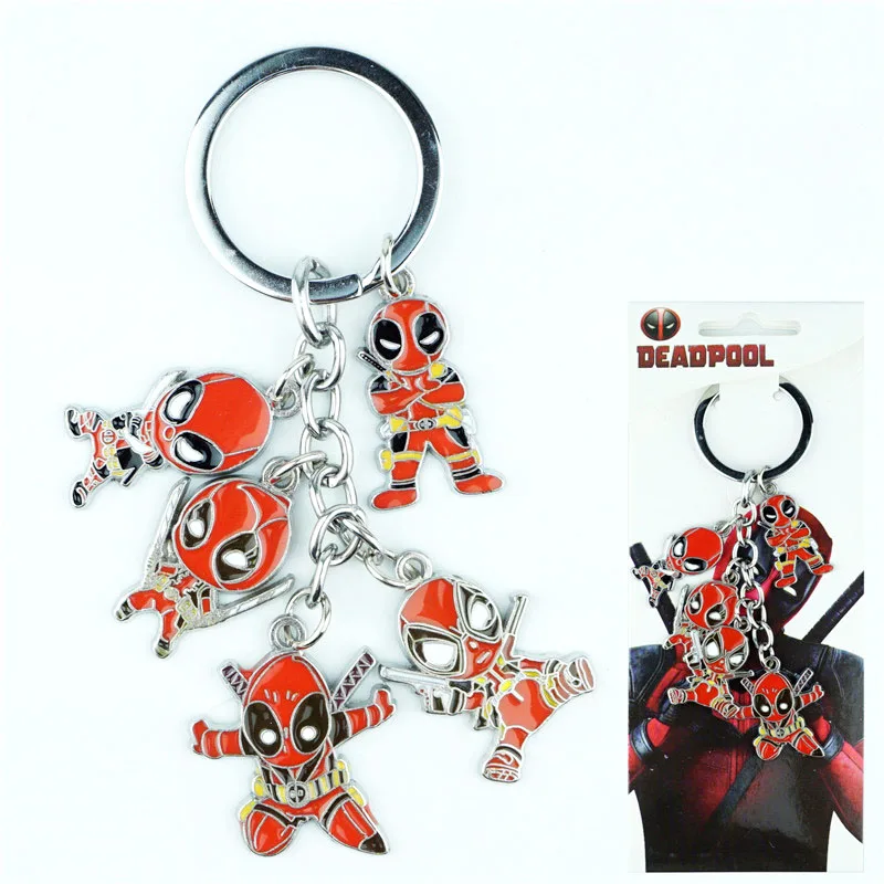

Superhero Deadpool Figure Keychain Keyring 5 in 1 set Metal Pendants Figure Key Ring Cosplay Men Boy Accessories Gift