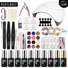 Modelones Светодиодная лампа Сушилка для ногтей набор гелей для дизайна ногтей Полупостоянный УФ Гель-лак для ногтей Smart Senors лечение лампы маникюрные наборы