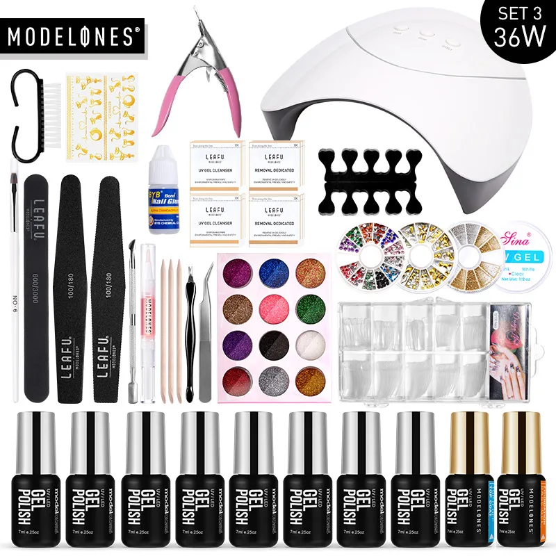 

Modelones Led Lamp Dryer Nail Gel Set For Nail Art Tools Semi Permanent UV Nail Gel Varnish Smart Senors Cure Lamp Manicure Kits