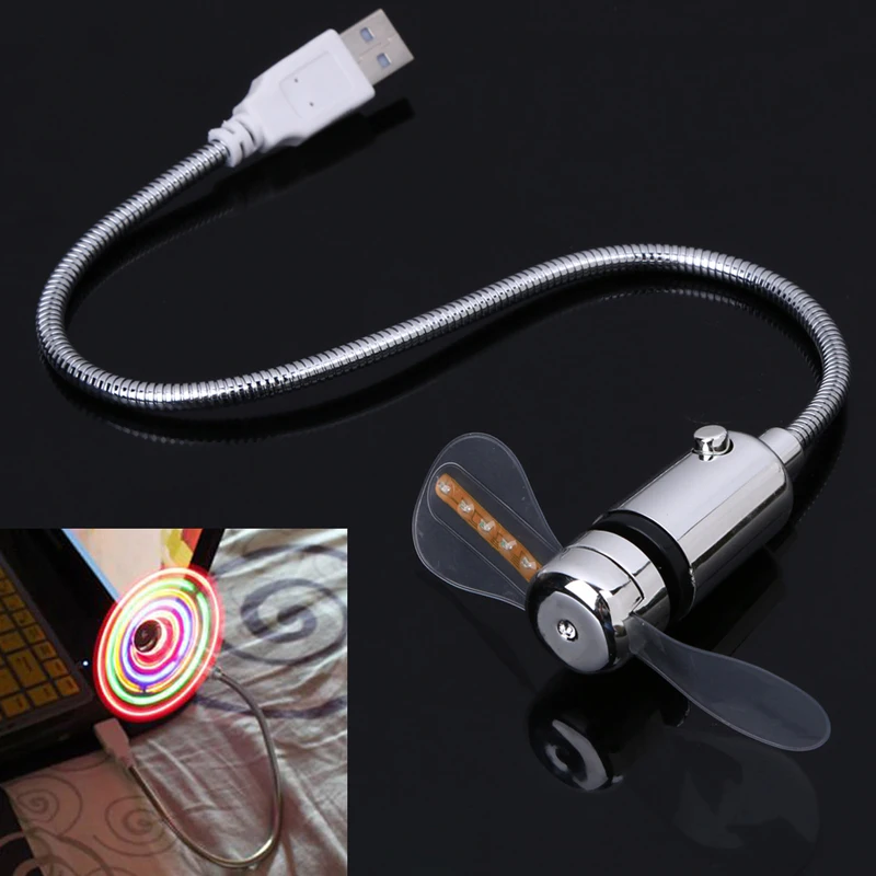 Portable Mini USB2 0 Desk Fan with 5 Color LED Light Switchable strong wind MIni Fan