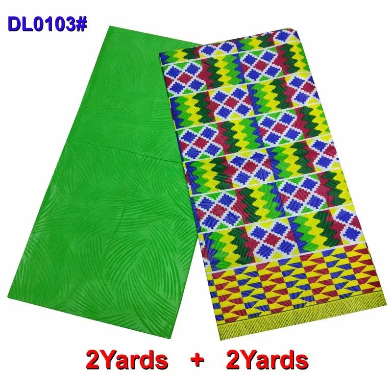 

2+2 yards African Bazin Riche Getzner Fabric Handmade ankara african wax print with plain blue Lace Fabrics for Men Cloth HGF04