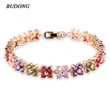BUDONG 20cm Women Four Leaf Clover Chain Bracelets White Gold Plated Bracelet Fashion Crystal Cubic Zirconia Jewelry xuL109