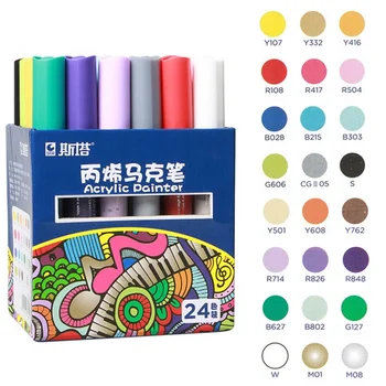 

STA 2-3MM 12 24 Colors/Set Acrylic Markers Multifunction Candy Color Highlighter Waterproof Paint Sketch Art Drawing Pen