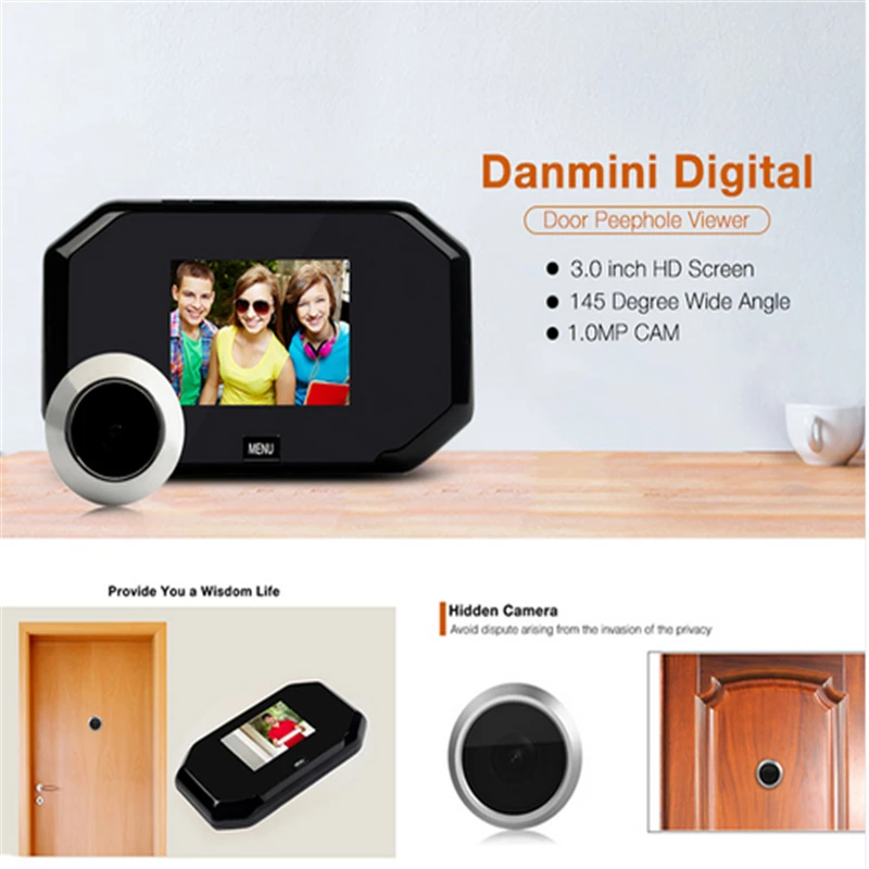 

DANMINI 3.0" LCD Video Doorbell Door Peephole Viewer Home Security Doorphone Camera Monitor Support 32G TF Card Doorbell Camera