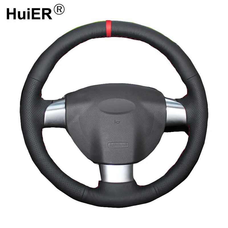 

HuiER Pure Hand Sewing Sew Car Steering Wheel Cover Red Marker For Ford Focus 2 2005-2011(3-Spoke) Focus 3 Focus RS 2008-2011