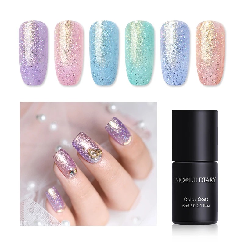 

NICOLE DIARY 6ml Fairy Streamer Gel Soak Off UV Gel Varnish Pearl Holo Laser Glitter Nail Art Laquer Polish Gel 6 Colors