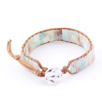 

Drop Ship Fashion Beautiful Energy Bracelets Handmade Natural Stone Amazonite Tube Beads Wrap Bracelets & Bangles