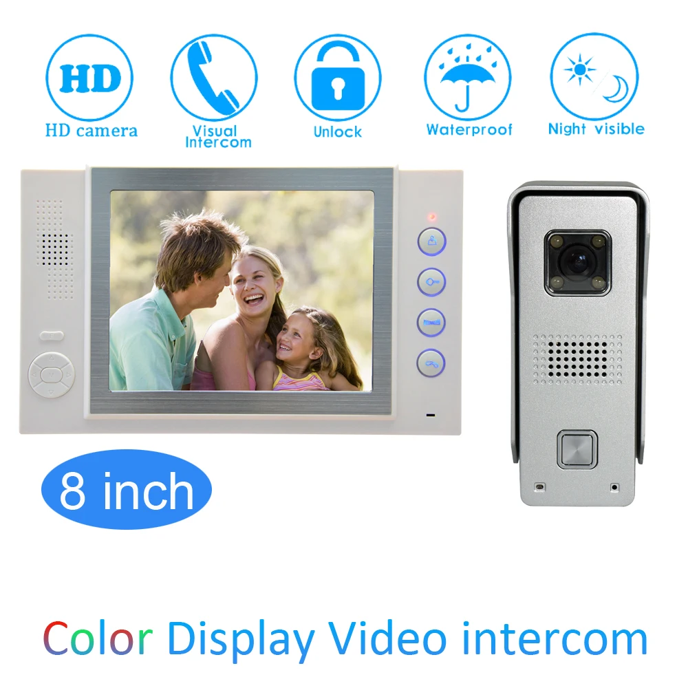 8'' Color LCD Video Door Phone House Garden improvement Device Wire Doorbell Door Release Unlock Night Vision IR HD Camera 8'' Color LCD Video Door Phone House Garden improvement Device Wire Doorbell Door Release Unlock Night Vision IR HD Camera