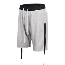 Мужские шорты для бега с двумя боковыми лентами винтажные уличные хип-хоп мешковатые шорты мужские летние шорты с завязками и заниженным шаговым швом