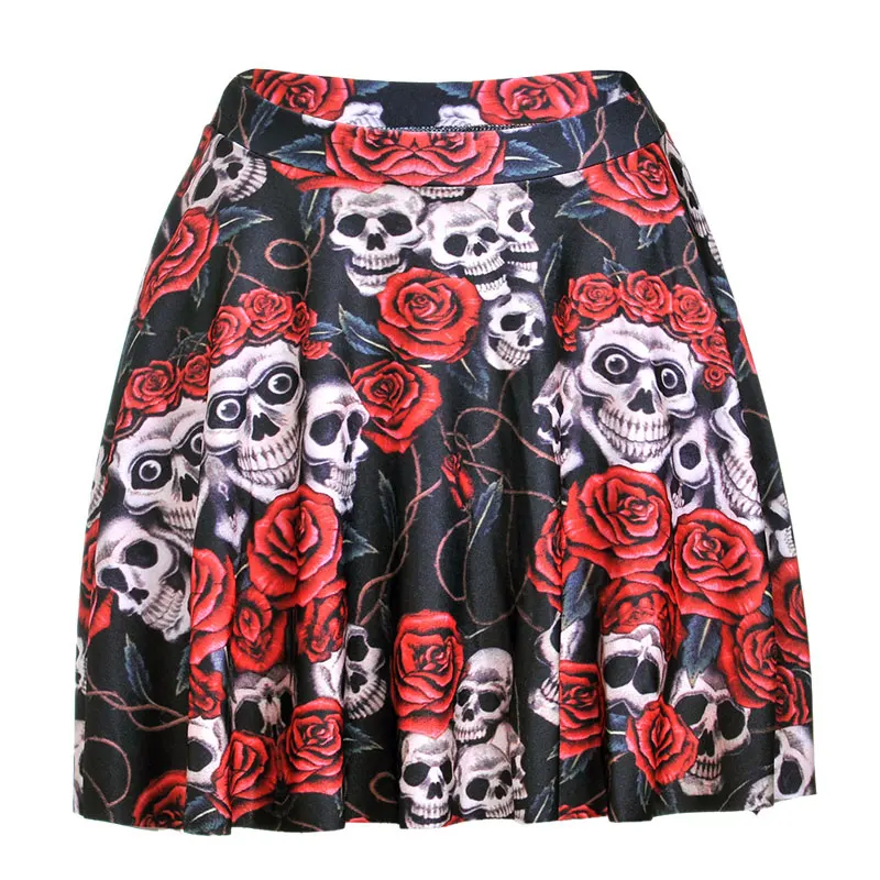 Sexy Gothic Punk Style Women Skirt Harajuku Skull Rose Flowers 3D
