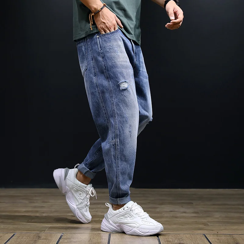 Fashion Streetwear Men Jeans Blue Loose Fit Ripped Jeans Printed Designer Big Size 28-42 Harem Pants hombre Hip Hop Jeans Men Fashion Streetwear Men Jeans Blue Loose Fit Ripped Jeans Printed Designer Big Size 28-42 Harem Pants hombre Hip Hop Jeans Men