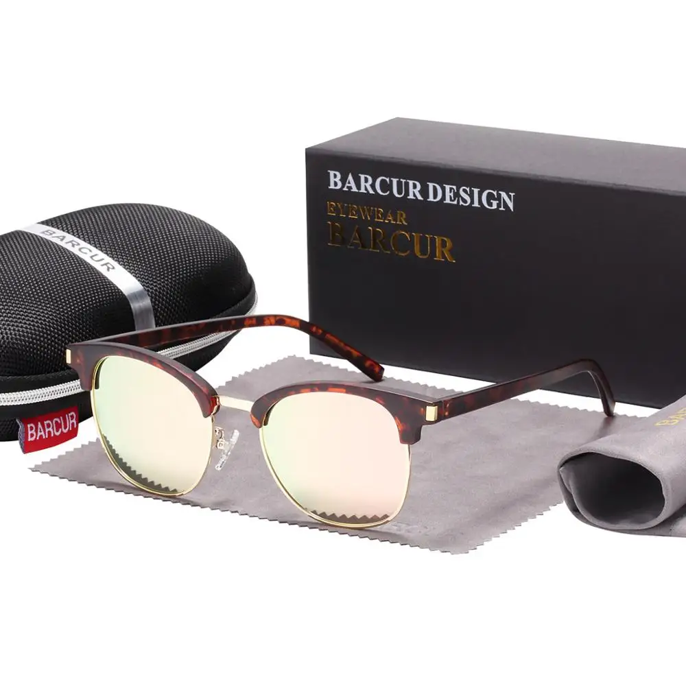BARCUR, солнцезащитные очки для мужчин, поляризационные солнцезащитные очки, женские, Роскошные, брендовые, женские, oculos de sol feminino - Цвет линз: Leopard Pink