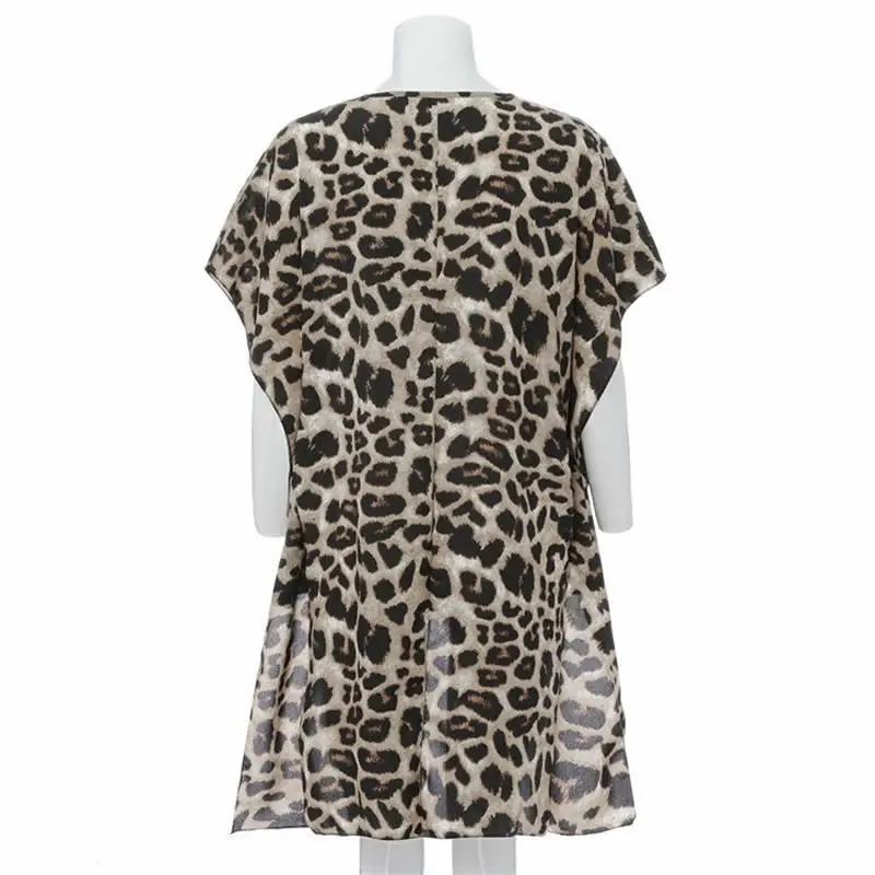 Fashion Women's Casual  Blouse Half Flare Sleeve Long Shirt  Summer Ladies Irregular Leopard Print V-Neck Womens Tops and Blouse