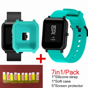 

7in1Huami Amazfit Bip Strap TPU Band Fitness Tacker Heart Smart Rhythm Silicone Watch Soft Case Cover Screen with Protector