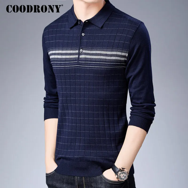Бренд COODRONY, мужской свитер, вязаная одежда, пуловер с отложным воротником, рубашка для мужчин, Осень-зима, теплая хлопковая шерсть, Свитера 91040