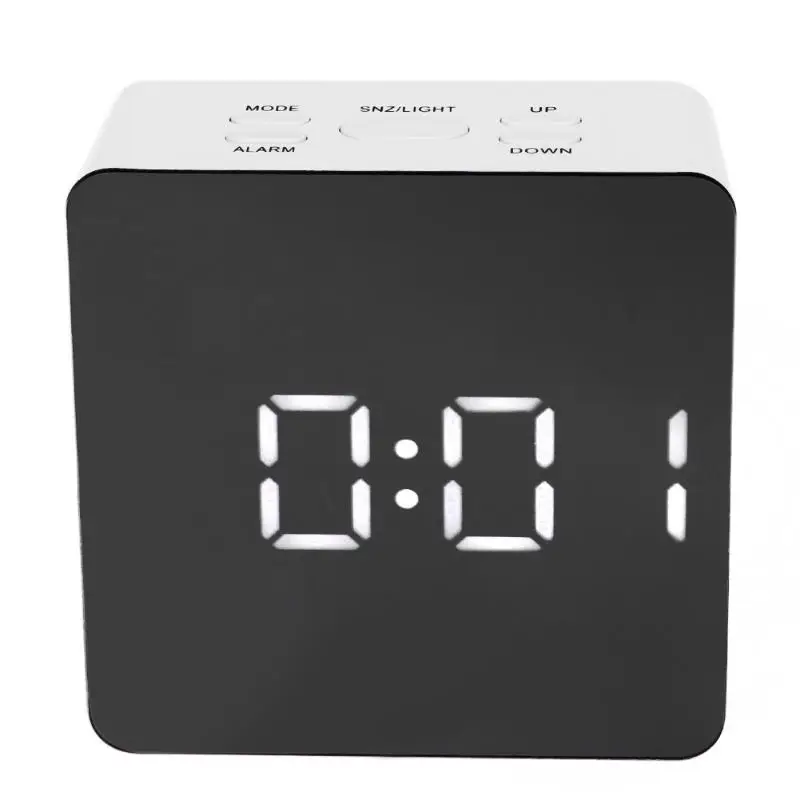 Mirror Alarm Clock USB Charging LED Table Lamp Brightness Thermometer