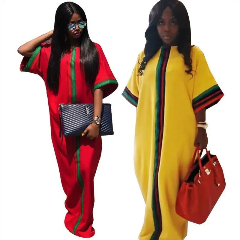 Африканские платья для женщин лето осень полосатый принт тонкий рукав Длинное Макси платье Новая мода африканская женская одежда Африка