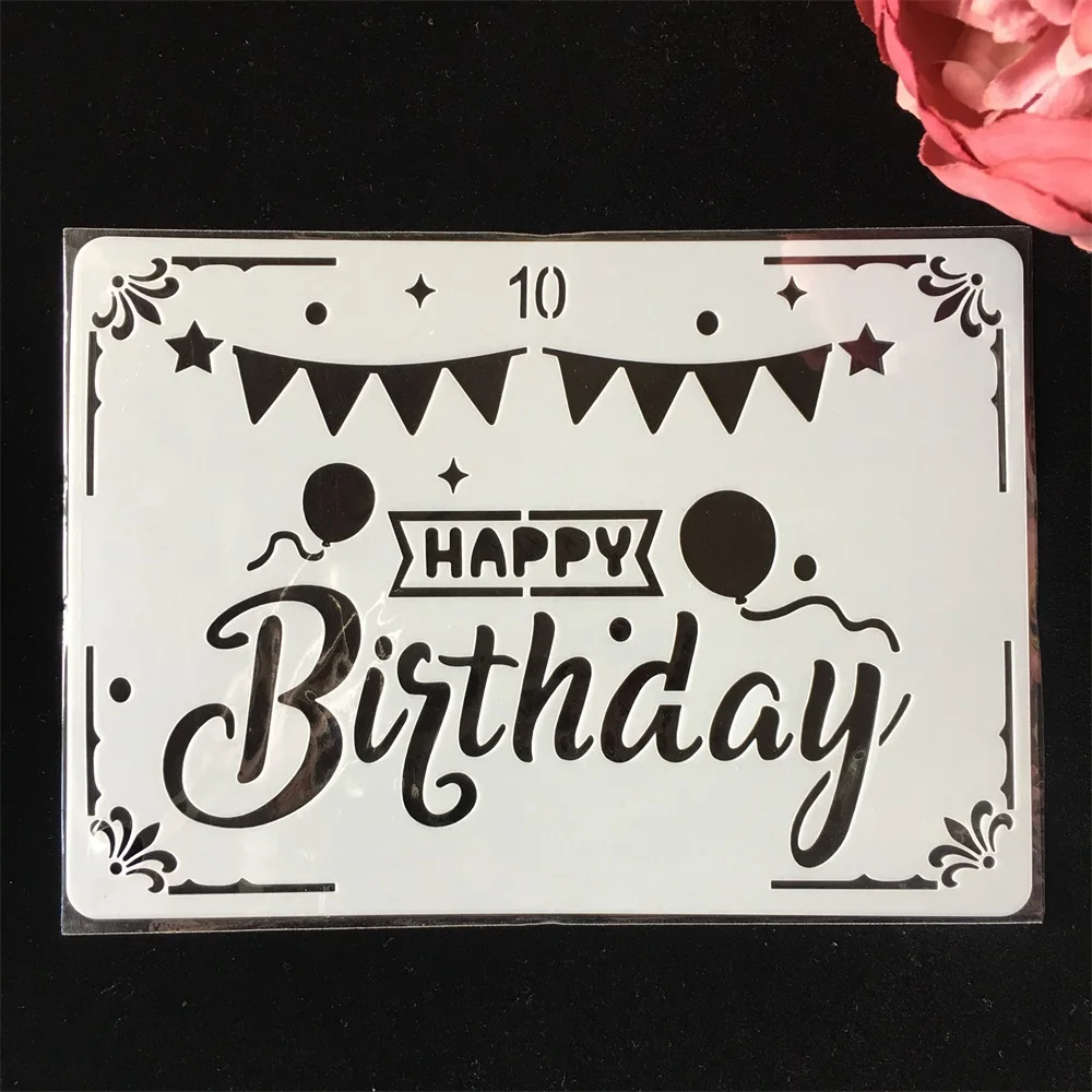 

18cm Happy Birthday Flag DIY Layering Stencils Painting Scrapbook Coloring Embossing Album Decorative Paper Card Template