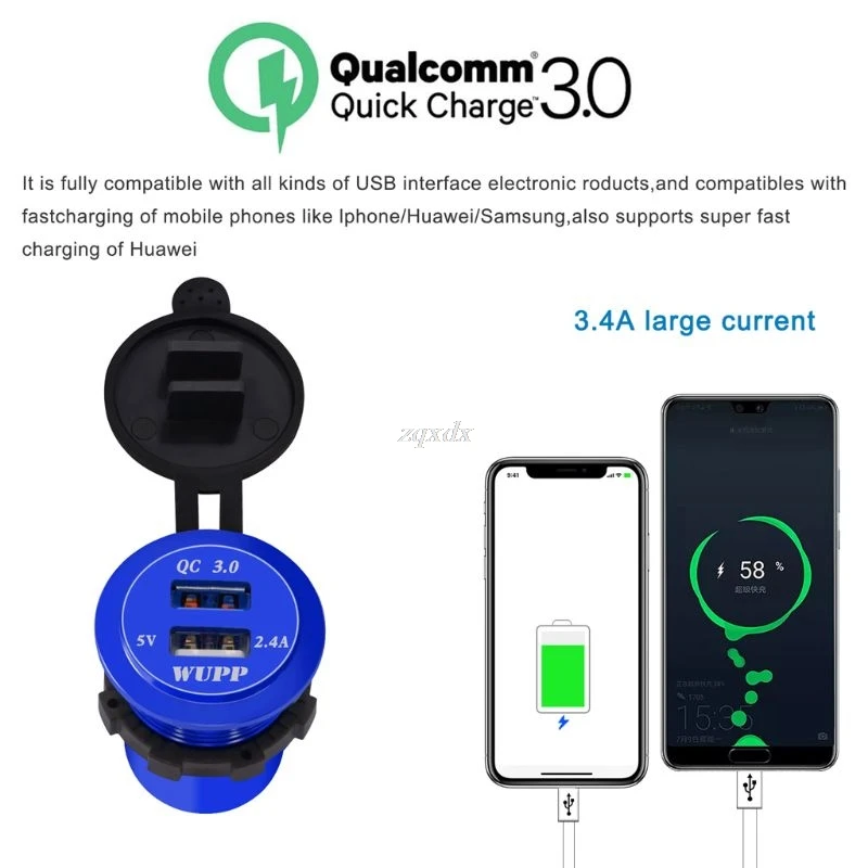 Car Quick Charger QC 3.0 Power Adapter Dual USB Vehicle DC 12 V-24 V Cigarette Socket Lighter 2 port For iPhone Android