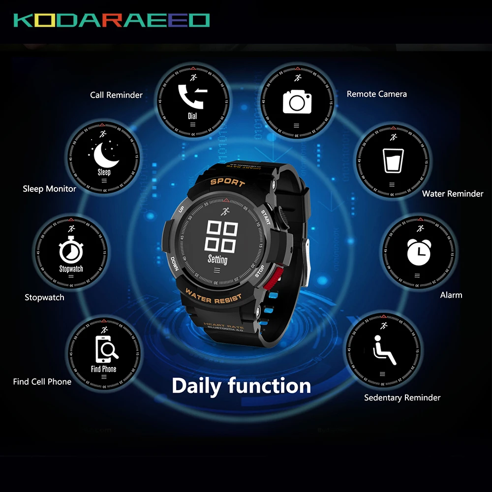 

F6 smart watch IP68 waterproof sleep monitors remote camera Bluetooth 4.0 Heart Rate tracker watch for men outdoor sports Watch