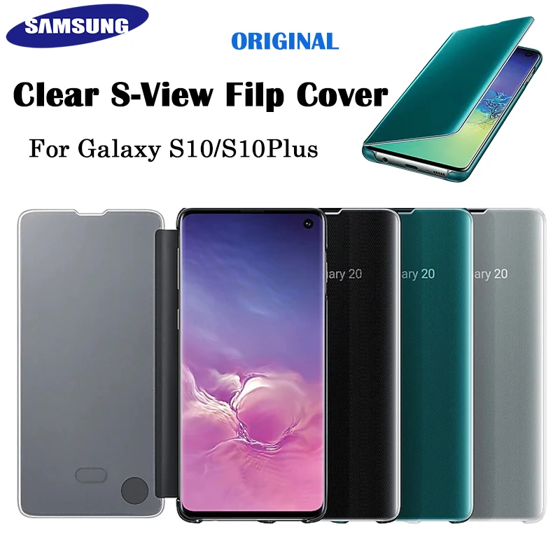 

Genuine Original Samsung S10 Clear S-View Cover for Samsung Galaxy S10 Plus S10E Mirror View Standing Flip Case Anti-knock