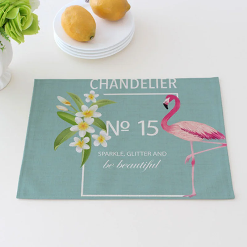 

1Pc Pattern Cotton Linen Creative Flamingo Pad Placemat Insulation Cloth Kitchen Dining Table Mat Bowls Coasters