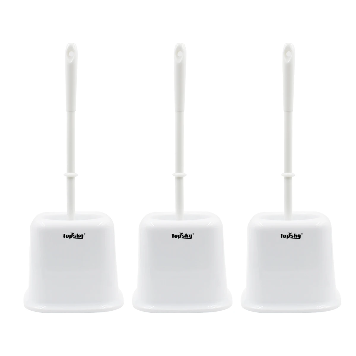

3pcs Topsky Toilet Brush w Holder Long Handle Bathroom/WC Cleaning Tool Sturdy Bristles Compact White Plastic 3rd Generation