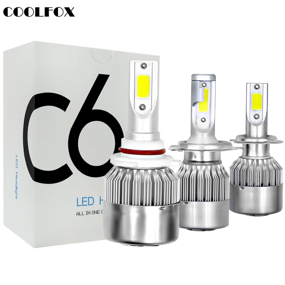 Светодиодные лампы COOLFOX C6 H4 светодиодный налобный фонарь H7 H8 H11 H13 H1 H3 H27 880 9007 9006 9005
