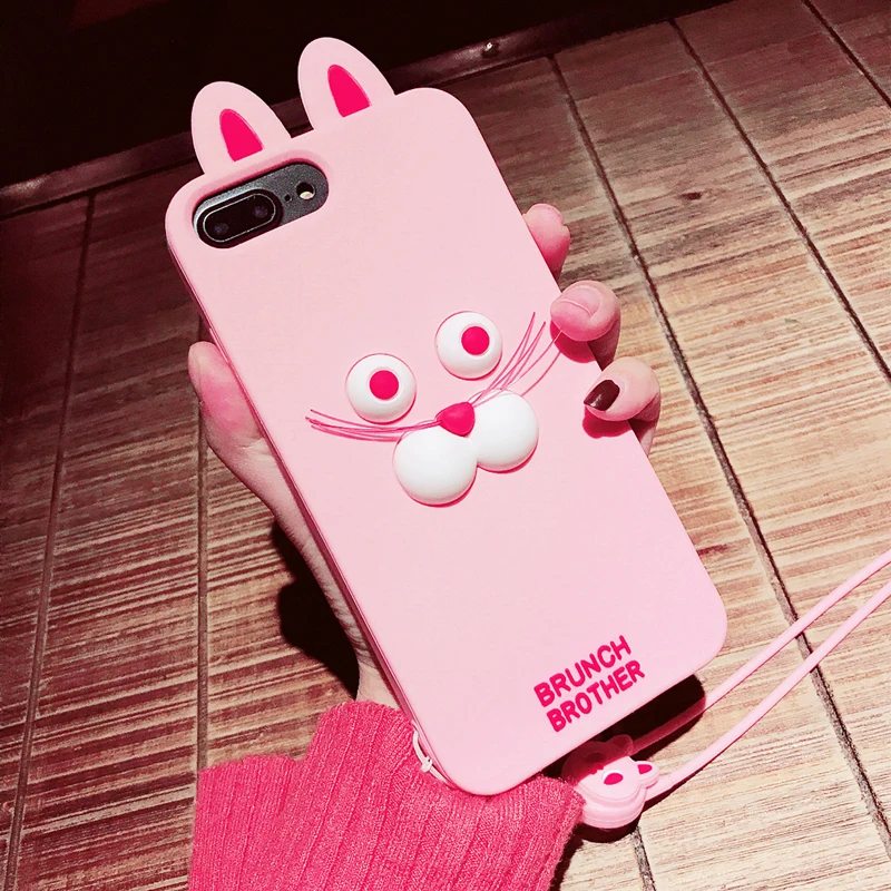 

3D Cartoon Silicon Case for iPhone 6 6s 7 Plus 8 X Case Simple Beard Rabbit Bunny Phone Back Cover