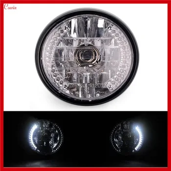

VEHTRKACNTOL Universal Round 7" H4 35w Halogen Motorcycle Headlight Front Light With WHITE LED Turn Signal Light