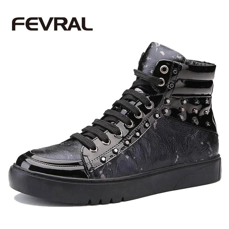 FEVRAL Brand Winter Shoes New Fashion High Top Casual Shoes For Men PU Leather Lace Up Red Black Color Mens Casual Shoes Men цена FEVRAL Brand Winter Shoes New Fashion High Top Casual Shoes For Men PU Leather Lace Up Red Black Color Mens Casual Shoes Men цены онлайн