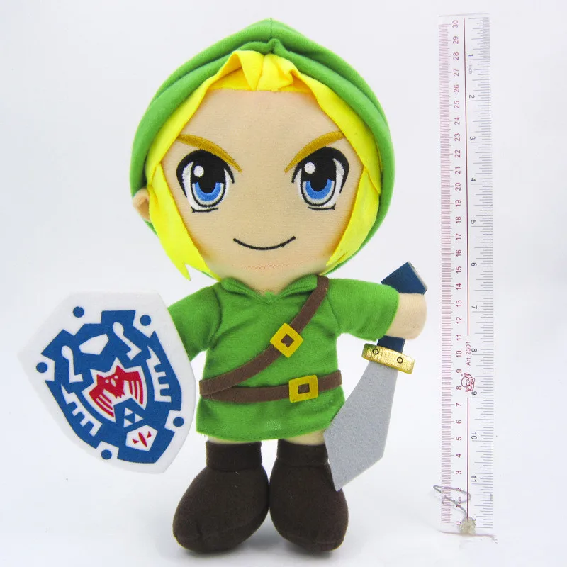 

2018 Hot The Zelda Cartoon Character Plush Soft Stuffed Toy Skyward Sword Majora's Mask Link with Bule/ Brown Shield Doll 30cm