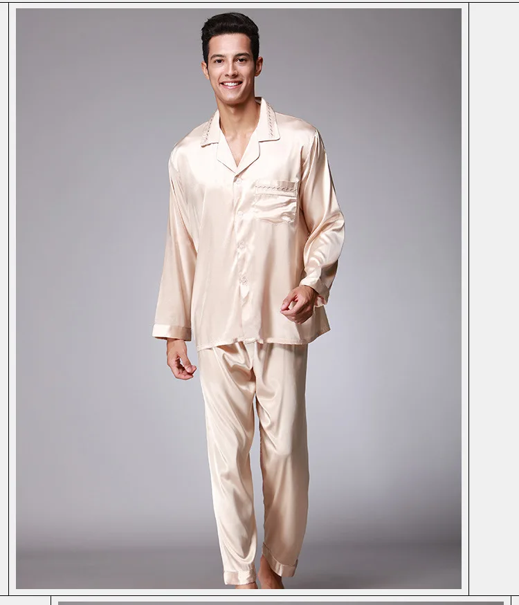 Осенние новые пижамы мужские с длинными рукавами брюки пижамы вышитые осенние мужские с длинными рукавами пижамы комплект из двух