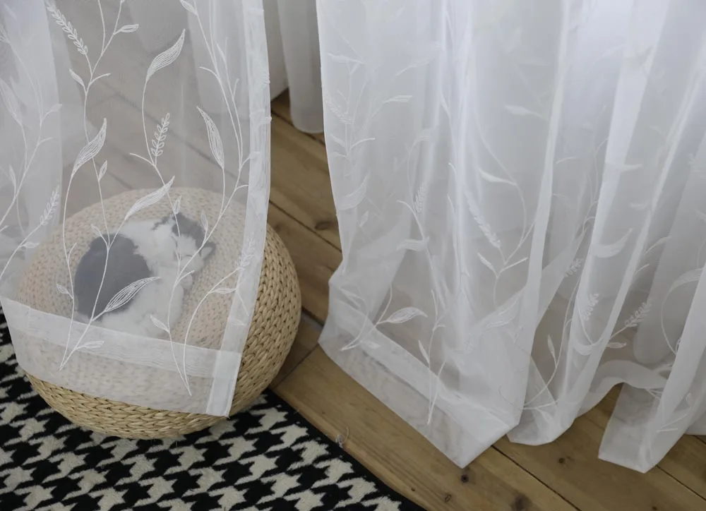 Простой базовый современный лист вышитые занавески для гостиной свадьбы комнаты французские оконные панели марли WP061C