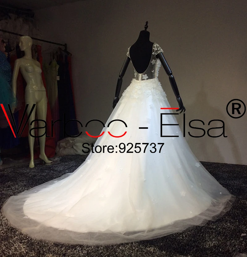 Varboo_elsa 2018 платье Vestido De Noiva 3D аппликация бисером свадебное платье Белый Кружево короткий рукав Кисточки поезд арабский линия свадебное