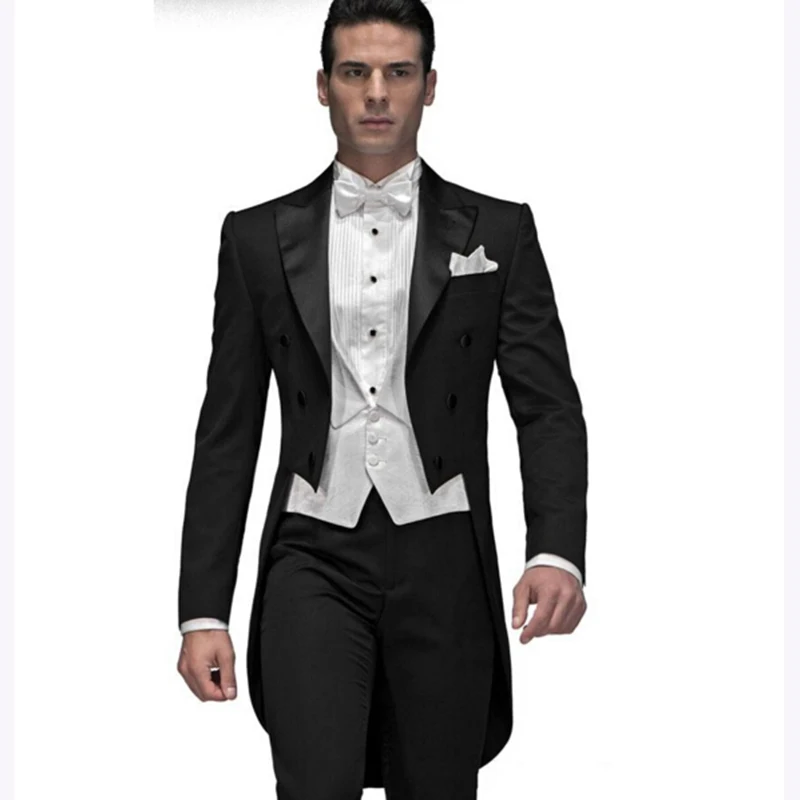 

2018 Custom Made Black Groom men suit tuxedo Tailcoat terno slim fit smoking 3 piece Mens Wedding Suits (Jacket+Pants+Vest)