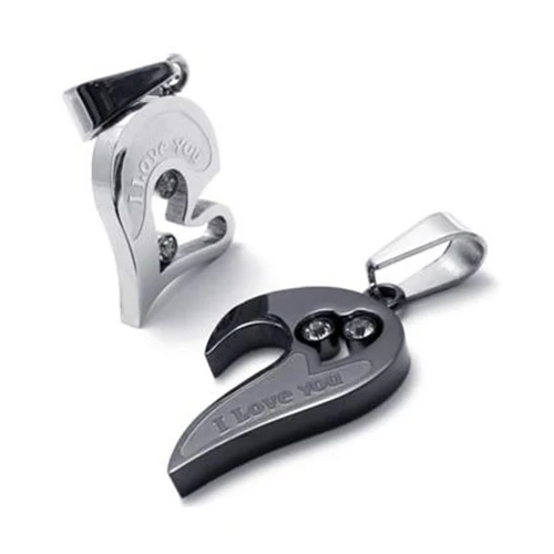 Harga Baru Kedatangan Mens Womens Stainless Steel Cinta Hati Jigsaw Pecinta Liontin Kalung untuk Hadiah 5BMN