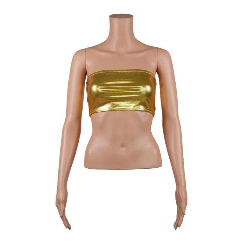 

Shiny Women Strapless Tube Tops Sexy Off Shoulder Breast Wrap Crop Top Party Clubwear Bandeau Tank Top Nightclub Dance Costumes