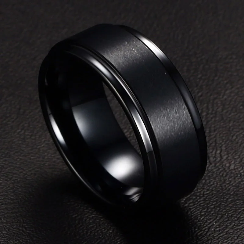 Men's Rings BASIC 8MM Wedding Engagement Band Black Pure Tungsten Carbide Men Matte Brushed Center Male Jewelry Aneis Bague