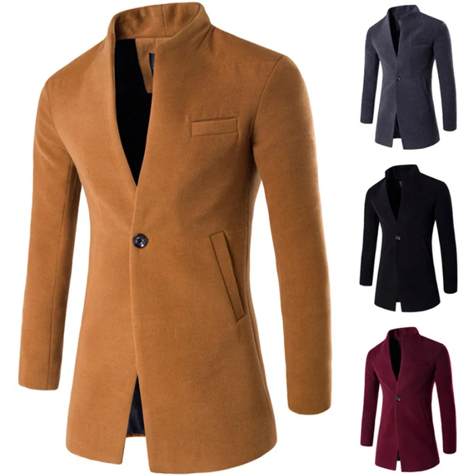 Online ZOGAA 2019 Uomini Cappotto di Lana di Inverno Cappotto Lungo Sottile Cardigan Giacca A Vento vestito di Un Pulsante Collare Del Mandarino Casual Degli Uomini Di Lana Cappotto