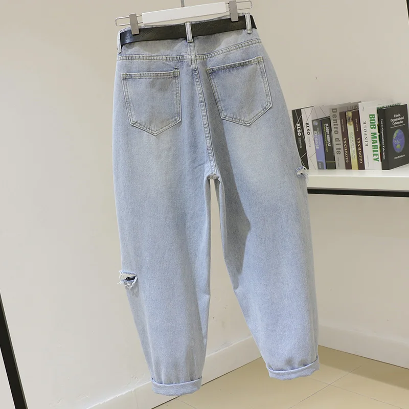 Pantalones vaqueros de algodón para mujer, jeans con agujeros de arte a