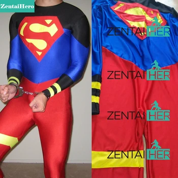 

Free Shipping DHL Adult 2015 Special Superman Costume Blue & Red Lycra Spandex Zentai Catsuits Without Hood LS1450