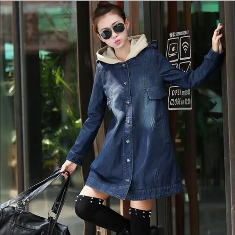 Veste Automne Nouveau Color Coupe Denim Moyen vent Taille Casual Photo Femmes Printemps 2019 Mode 13 Plus La Manteau De Jean En Longueur PqnCO